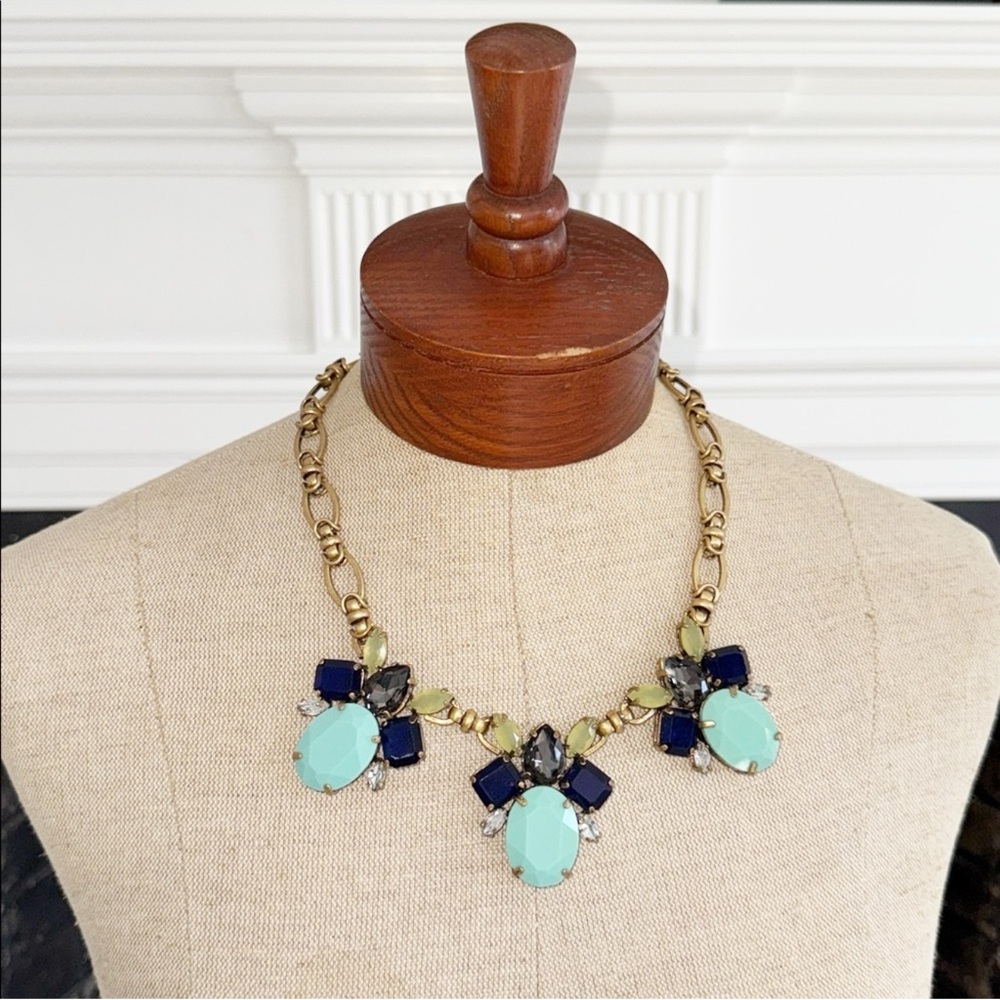 J Crew Necklace Multi Color Faux Gem and Rhinestone 18 inch Statement